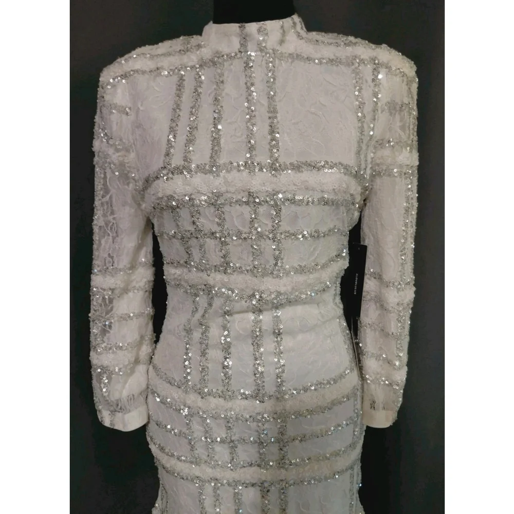 Lulus White Longsleeve Sequin Lace Mini Dress Size Small NWT